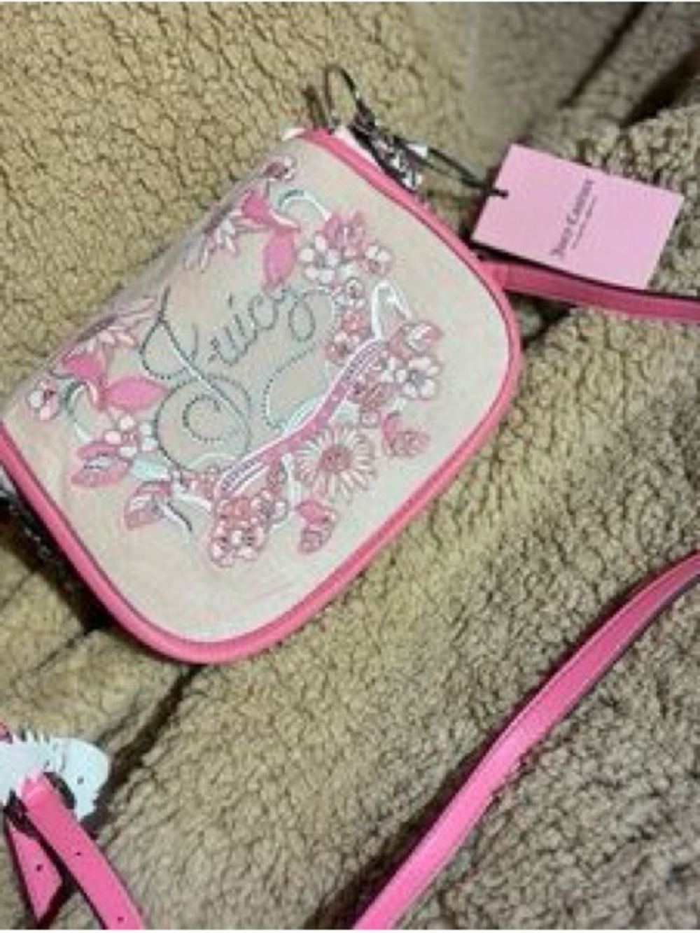 Juicy Couture Pink Floral Embroidered Crossbody Bag